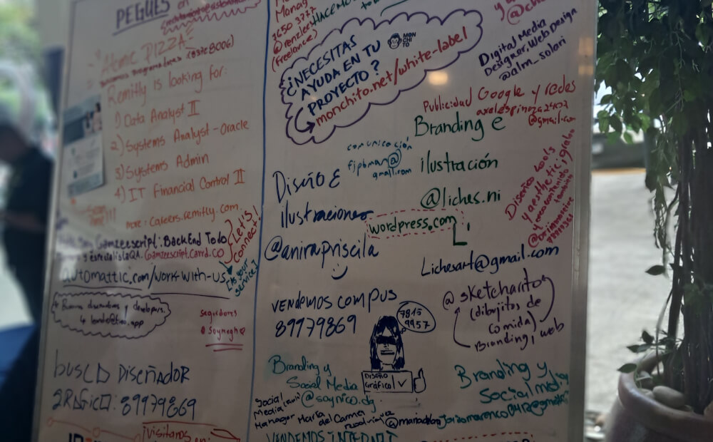 Pizarra de pegues y venados del WordCamp Nicaragua 2025